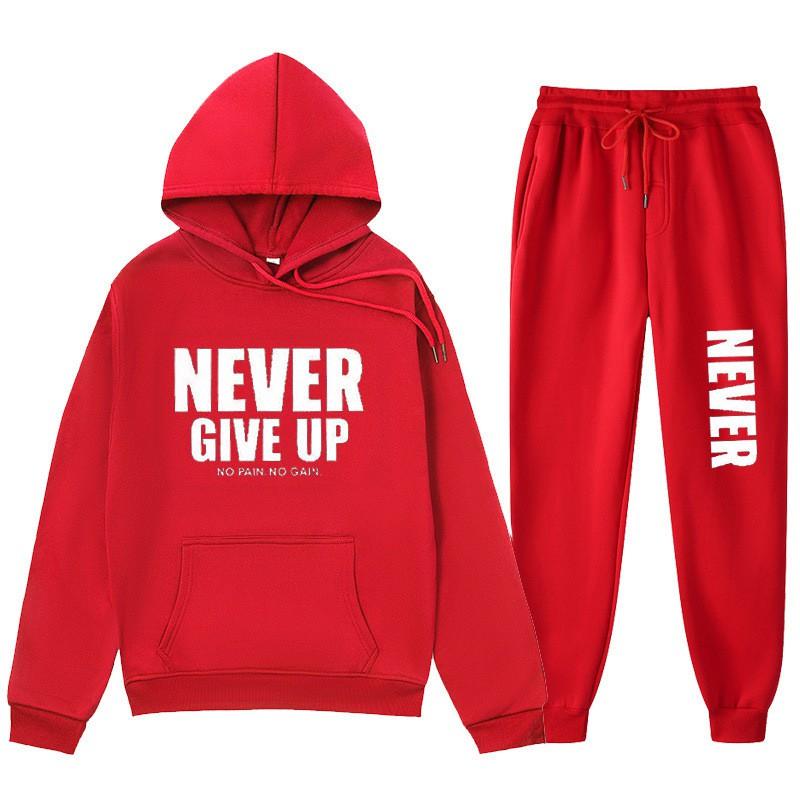 Mens Hooded Letter Print Sweatshirt Set - Long Sleeve Crewneck Top Jogger Pants Fleece Lined Casual Outfit Fall