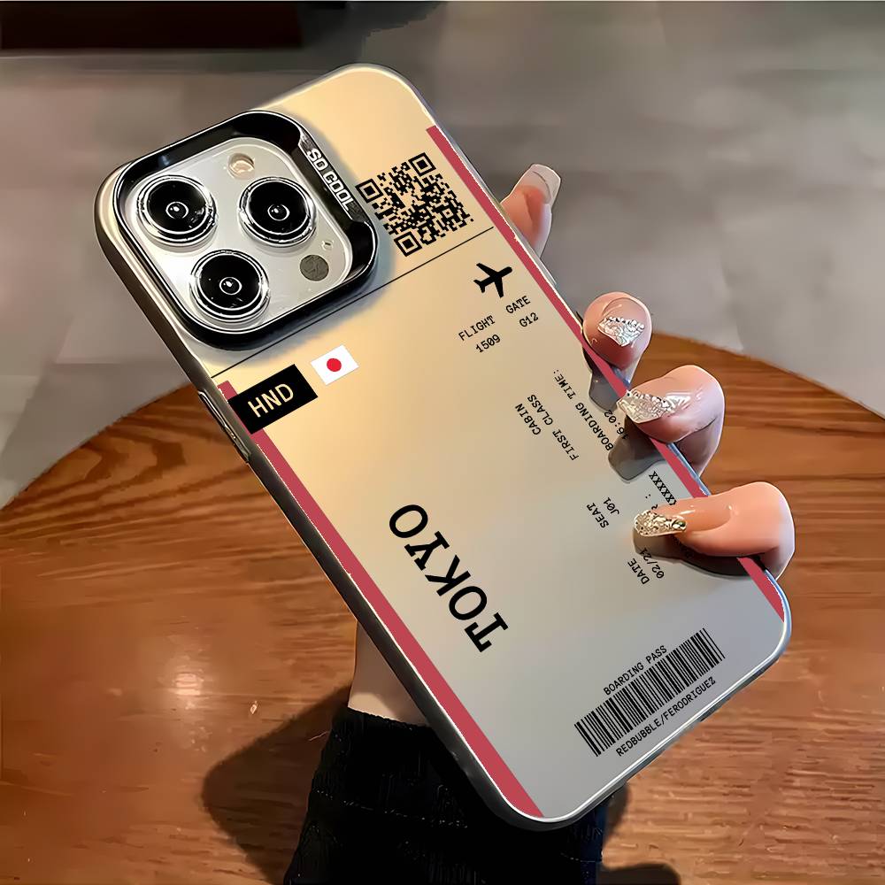 Япония Самолет Путешествие Билет Чехол для Телефона Для iPhone 16 15 14 13 12 11 Plus Pro Max разноцветный Аврора лазерный Ударопрочный Funda Чехол