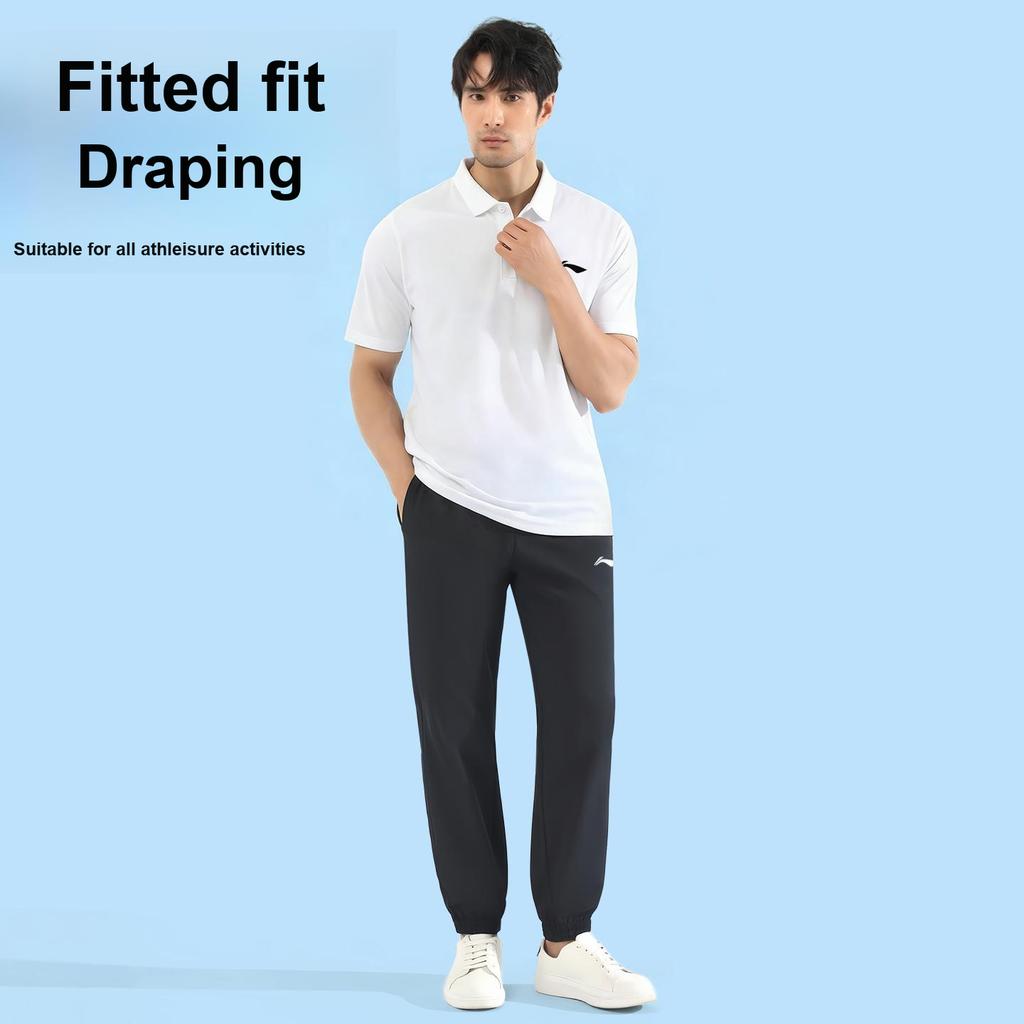 Li-Ning Летние Быстросохнущие Короткий Рукав Легкие Дышащие Универсальные Брюки Повседневный Спортивный Комплект Мужские комплекты Стандартный-Белый Черный YWBW061-2