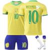 Подростки Дети Взрослые Футбольная форма Спортивный тренировочный комплект с носками 24/25 Бразилия Домашняя #10 Неймар Младший