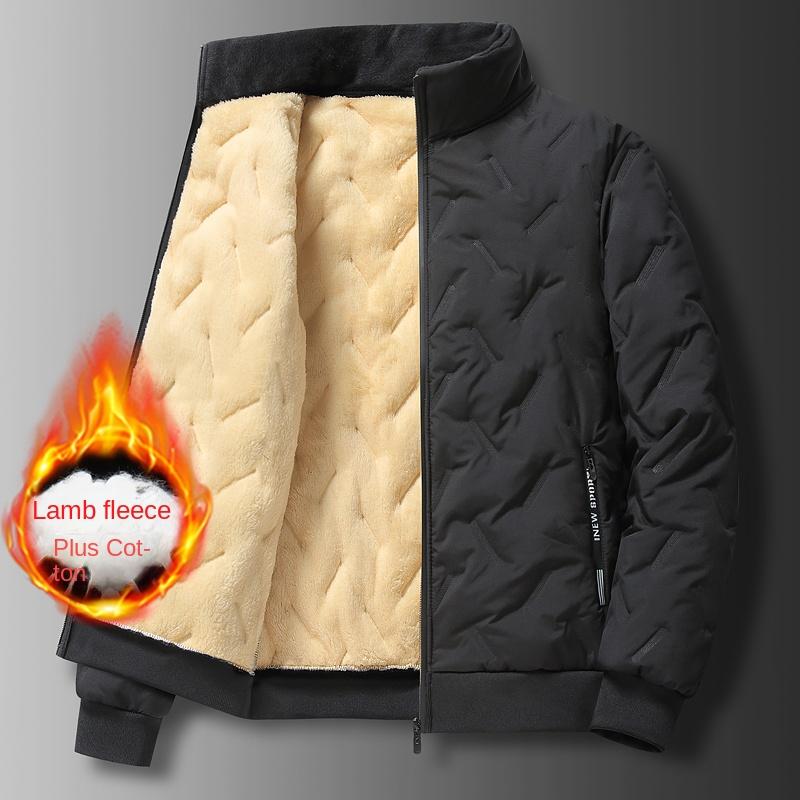 Men's Winter Faux Wool Cotton Coat Thick Cotton Coat Warm and Casual Versatile Loose and Oversized Stand Up Collar Cotton Coat