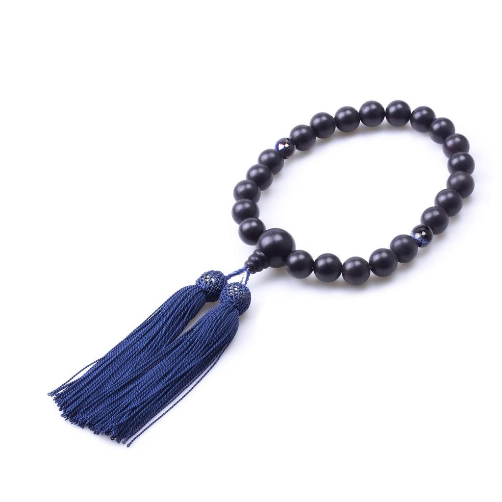 Eizen Nenjuya Men's Ebony Prayer Beads with Blue Tiger's Eye [Nishijin-ori Prayer Beads Bag Included] Suitable for All Buddhist Sects, Handmade Men's