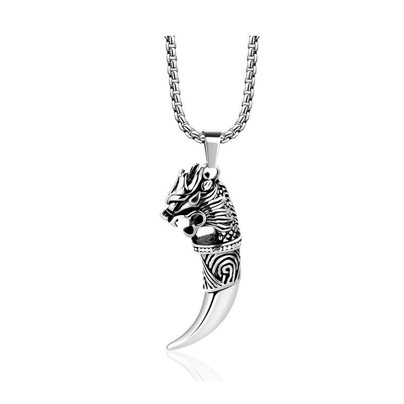 Titanium Steel Wolf Tooth Men's Necklace – Durable, Fade-Resistant Pendant with Retro European & American Hip Hop Style.