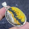 Bumble Bee Jasper Gemstone 925 Sterling Silver Jewelry Pendant 2.29"