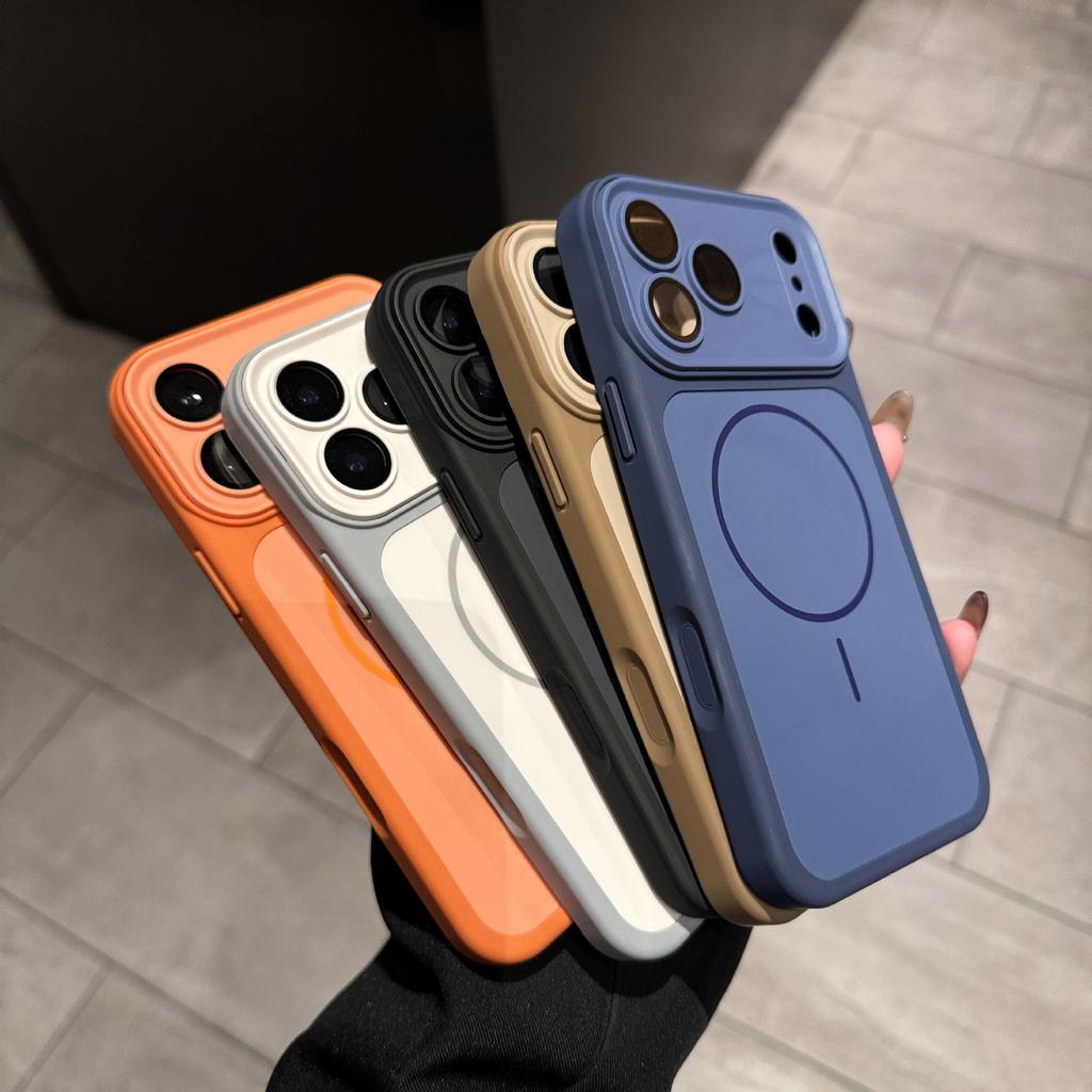 Two-Tone Skin-Feel Magnetic Phone Case with Large Camera Cutout, Shockproof Cover for IPhone 17 Pro Max / 16 Pro / 15 Pro