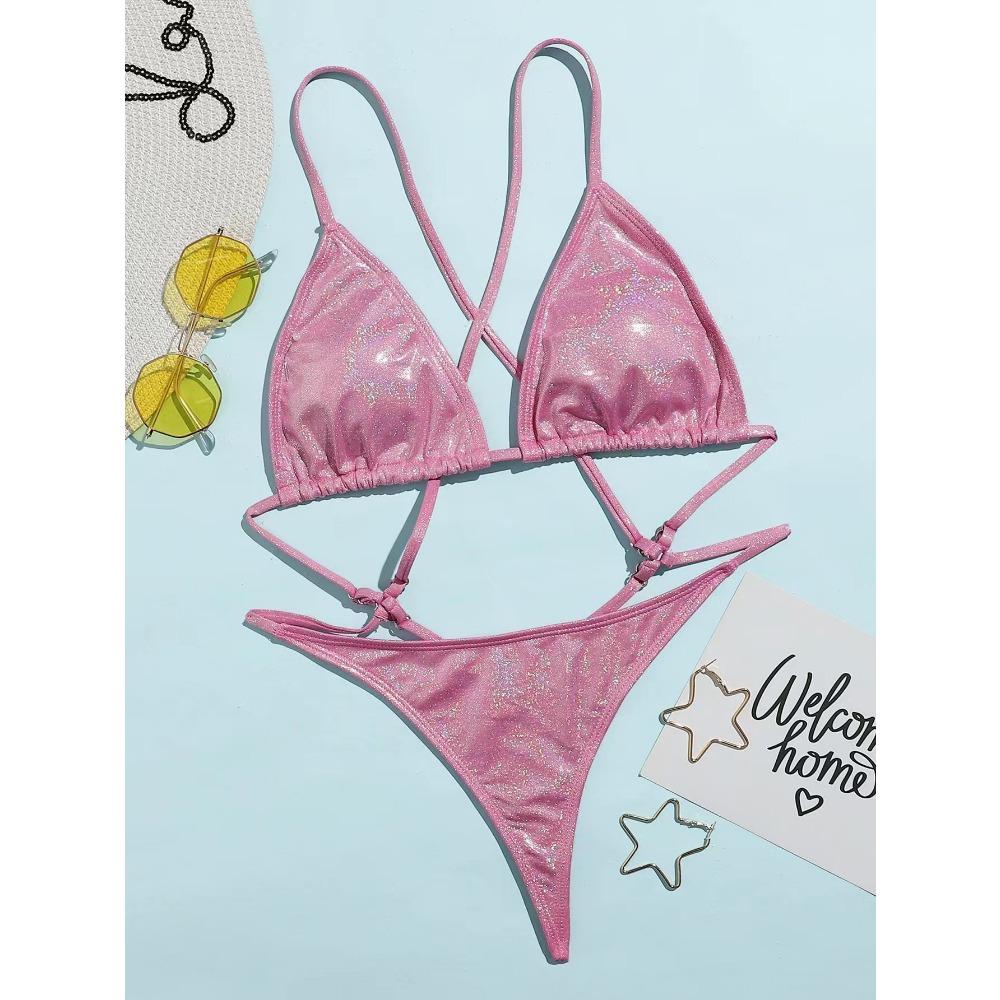 European and American Sexy Split Swimsuit Women's Solid Color Bikini