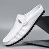 Fashion Breathable Mens Half Slippers Handmade Leathe Muller Shoes Loafers Male Comfy Flats Lazy Shoes Soft Handmade Men Casual Footwear