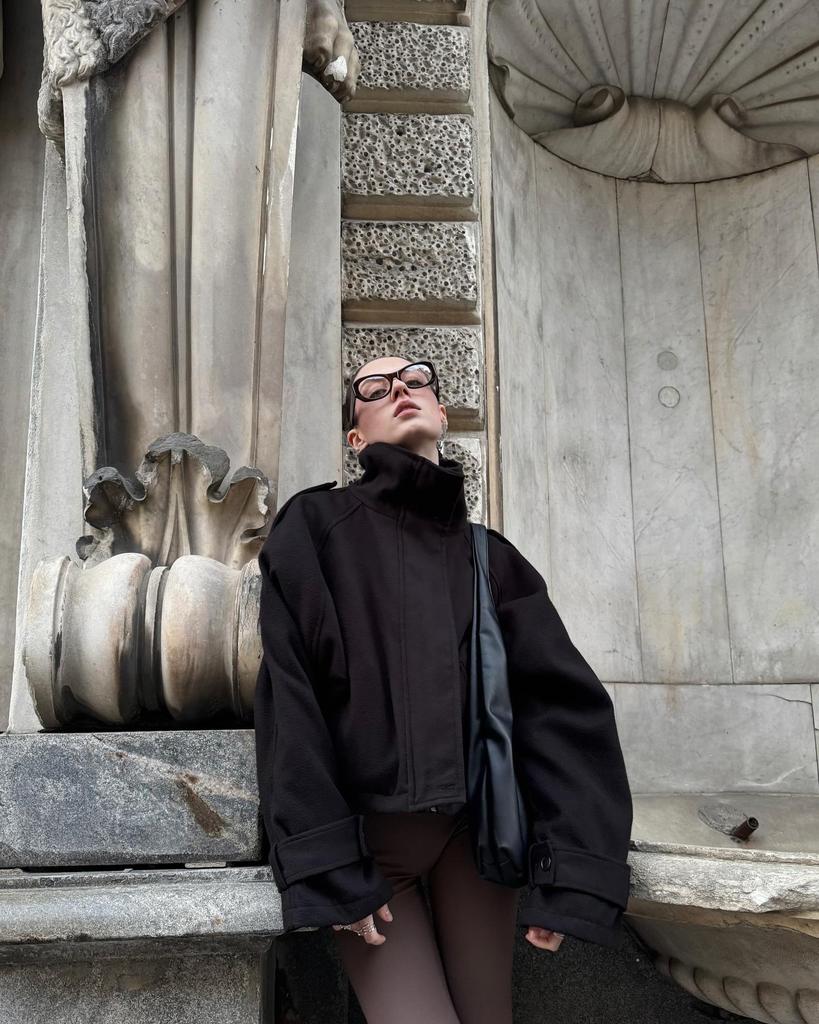 Женская однобортная commuter-куртка с воротником-стойкой - Европейская и американская осенне-зимняя коллекция 2025