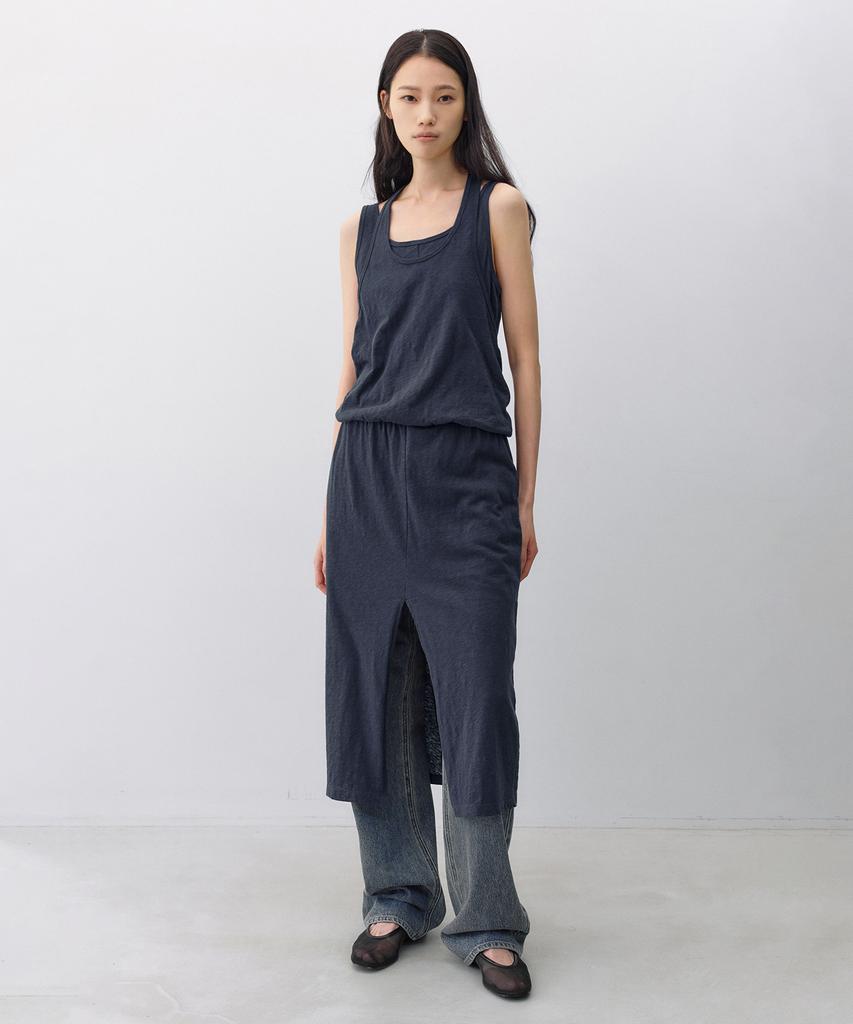 Insilence Woman Knit-Like Layered Dress Dark Blue