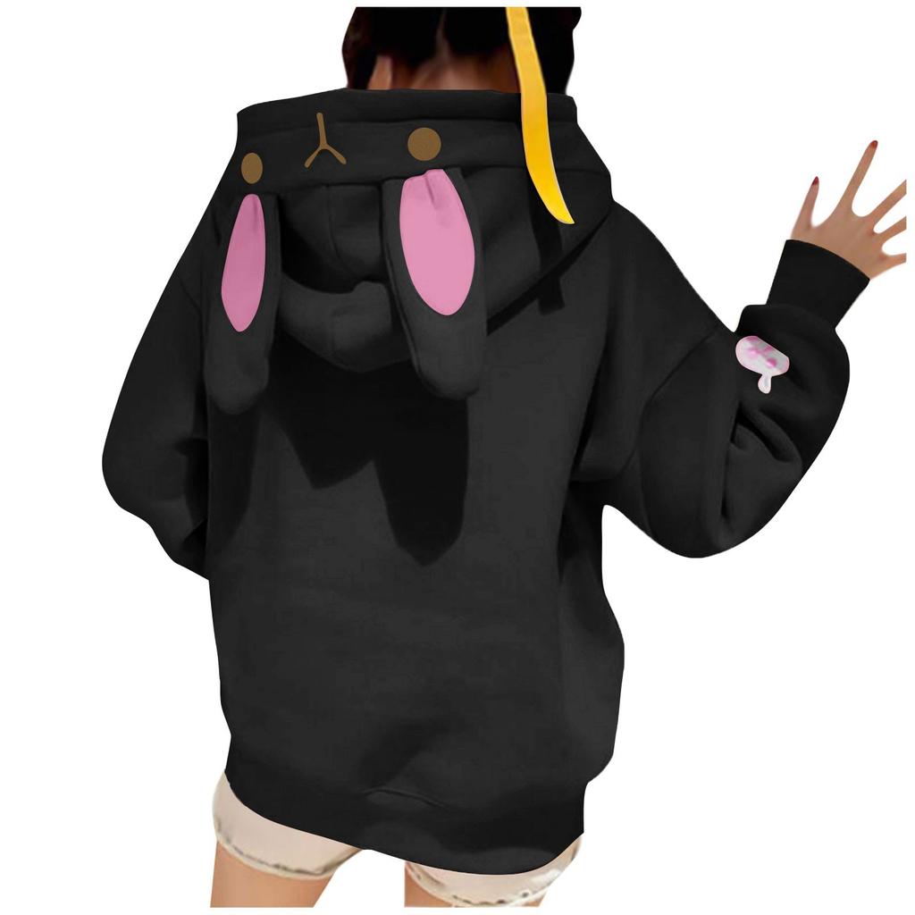 Женская повседневная модная вышитая толстовка с капюшоном и карманом с милыми кроличьими ушками и принтом динозавра