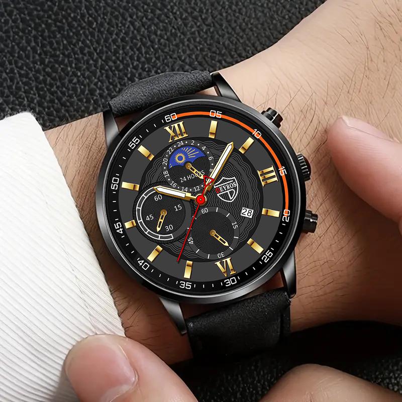 Fashion Men's Luxury Business Quartz Watches Analog PU Leather Wrist Watch With, Men's Gifts