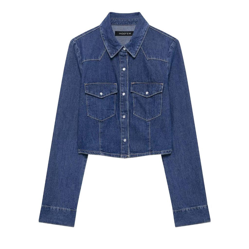 Женская мода весна 2025: Джинсовая рубашка европейского и американского стиля с длинными брюками