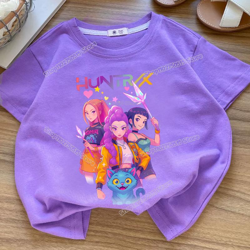 Summre Girl Demon Hunters Clothes Short Sleeve T Shirt Kids Summer Casual Tops Cartoon Toddler Cotton Tee