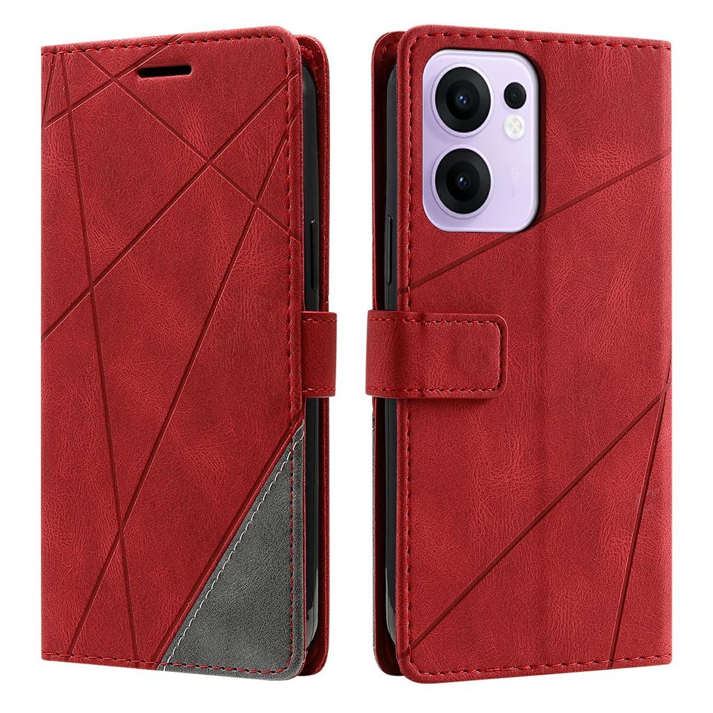 For Oppo Reno13 F 4G/5G Case Imprinted Lines PU Leather Splicing Wallet Phone Cover