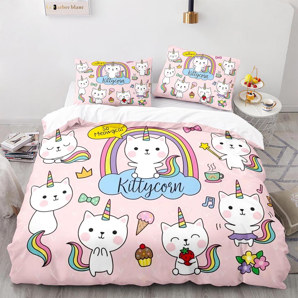 Комплект постельного белья Rainbow Cat Single Twin Full Queen King Size Kawaii Girl Bed Sets Aldult Kid Bedroom Duvetcover Sets 3D Print 013