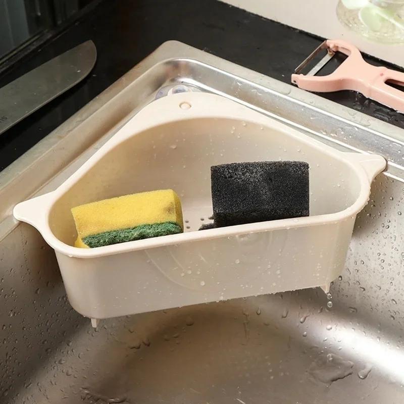 Multifunctional Kitchen Sink Drain Rack With Sucker Triangle Hollow Fruit Sundry Storage Baskets Home Convenience Small Tools