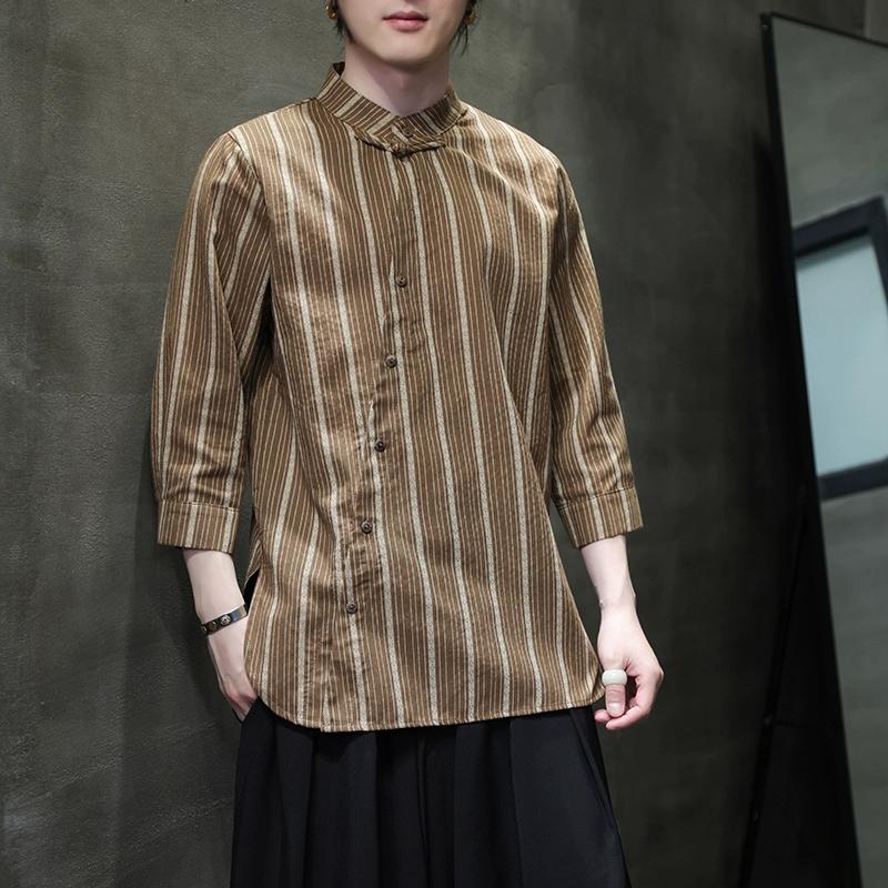 Мужская рубашка в полоску из конопли в китайском стиле, хлопково-льняной костюм Тан, одежда в стиле ханьфу в стиле ретро, топы в стиле Харадзюку, мужская одежда