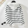 Women's Hooded Knit Loose Pocket Striped Cardigan Sweater