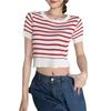 Fashion Short-sleeved Striped Knit Sweater Women Summer Thin Design Sense Slim Top Casual Summer Essential Comfort and Style Slim Fit Pullovers Tees