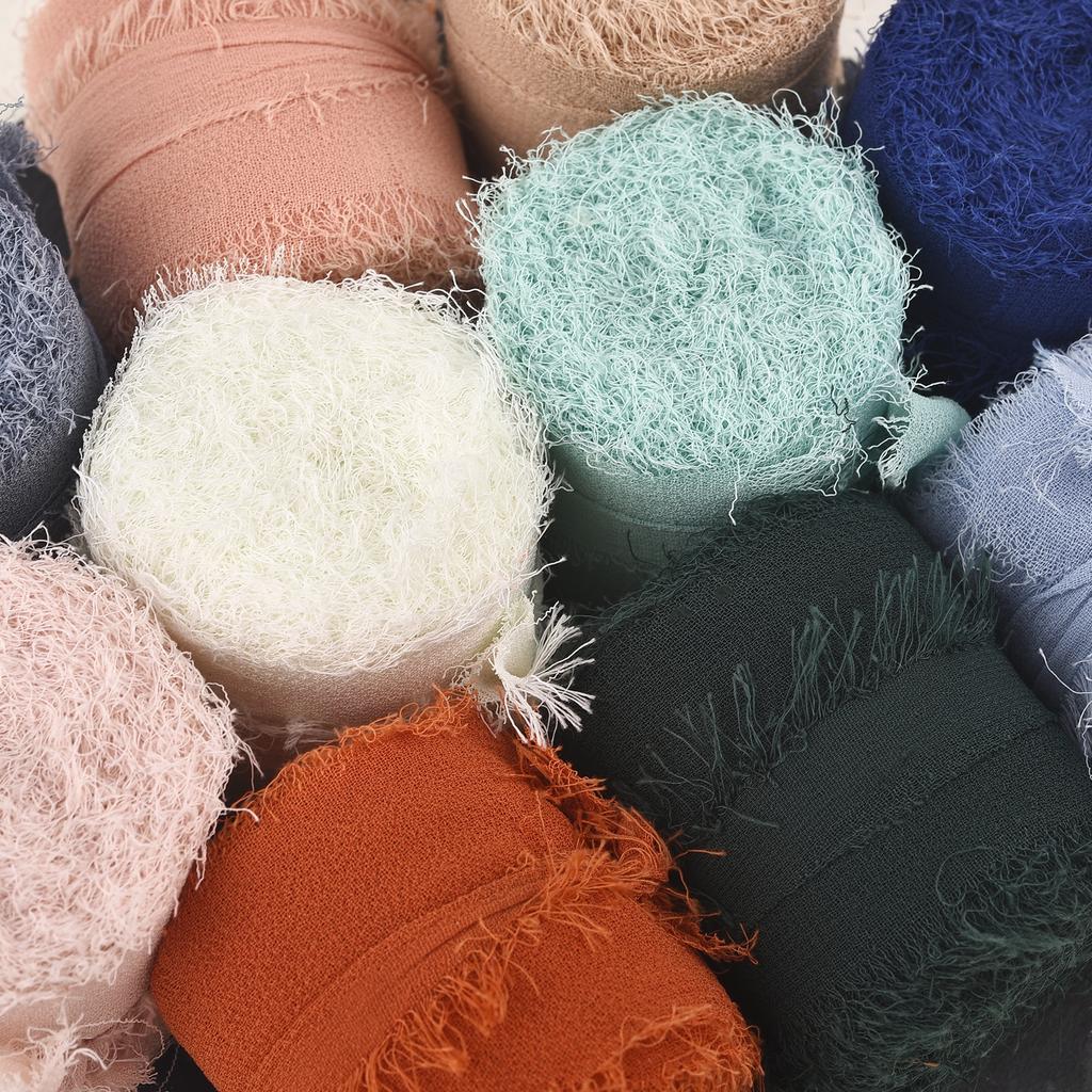 5M*4cm Handmade Frayed Edged Satin Chiffon Silk Ribbon For Wedding Invitation Wrapping Bouquets Birthday Party Decorations Gifts