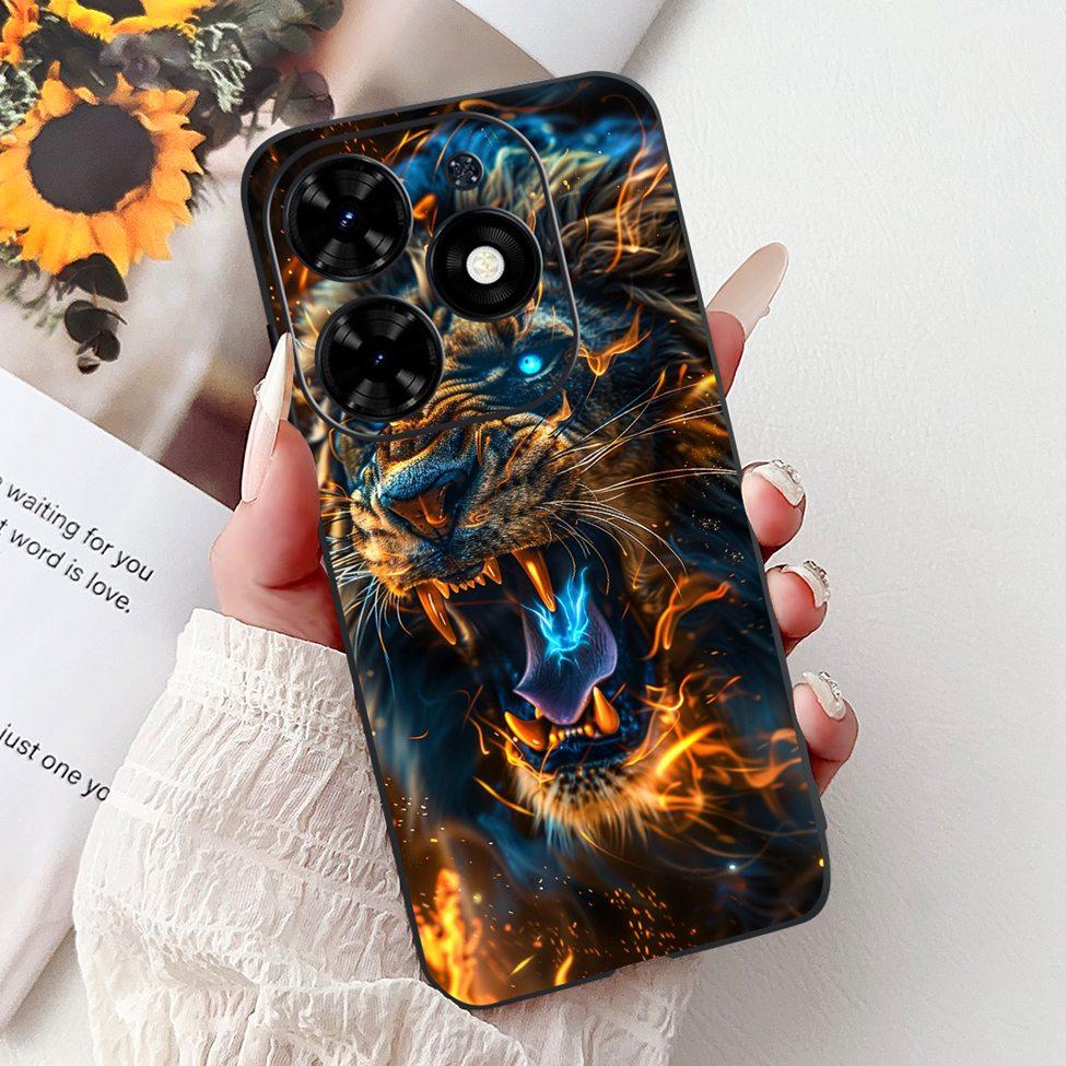 Для Tecno Spark Go 2024 BG6 Задняя крышка Для Tecno Spark Go 2024 Чехол Модный Роскошный Цветы Милый Мультяшный Кот Ударопрочный Силиконовый