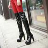 European and American Patent Leather Pole Dance Boots Red Women's Boots Super High Heel Knee Boots Thick Heel Knight Boots