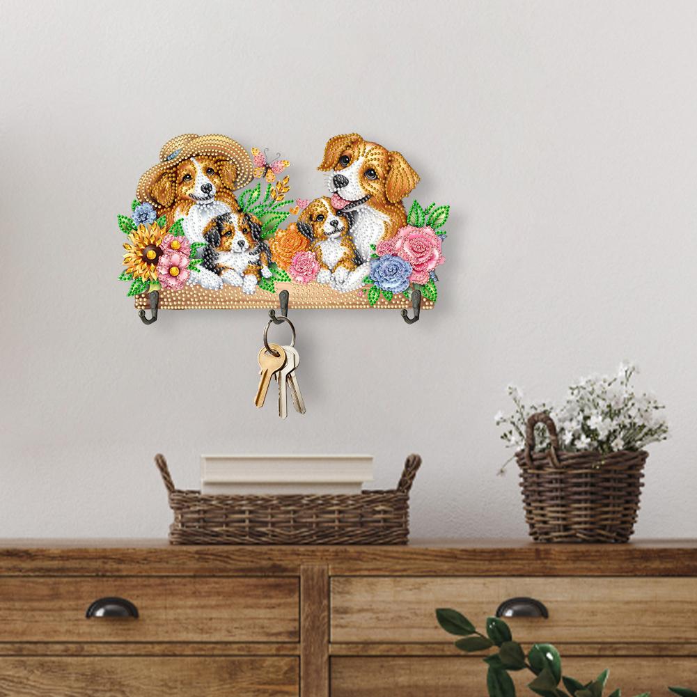 Wooden Special Shaped Animals Family Rhinestone Painting Keychain Hanger Diamond Art Craft Wall Hooks for Beginners Adults