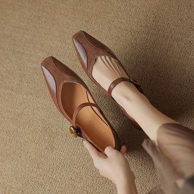 Мода 2025 Новые Весенние Женские Туфли Лодочки Квадратный Носок Натуральная Кожа Обувь для Женщин Ремешок с Пряжкой Мэри Джейн Женская Обувь