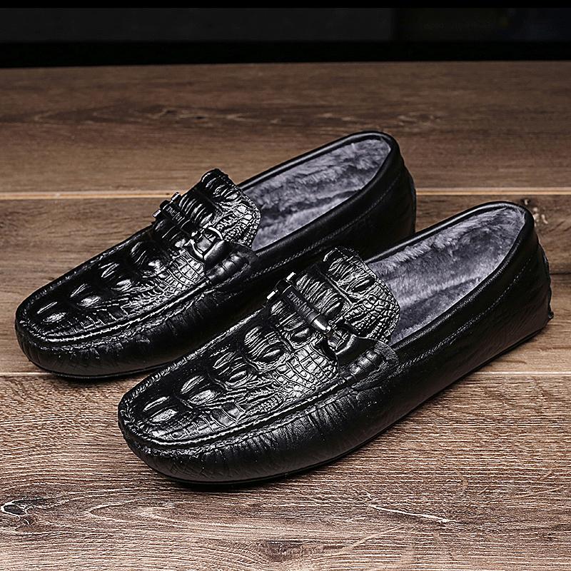 Мокасины из натуральной кожи, мужские роскошные мокасины без застежек, повседневные туфли для вождения с мехом, зимняя теплая обувь, мужские туфли-лодочки, размер 38-45