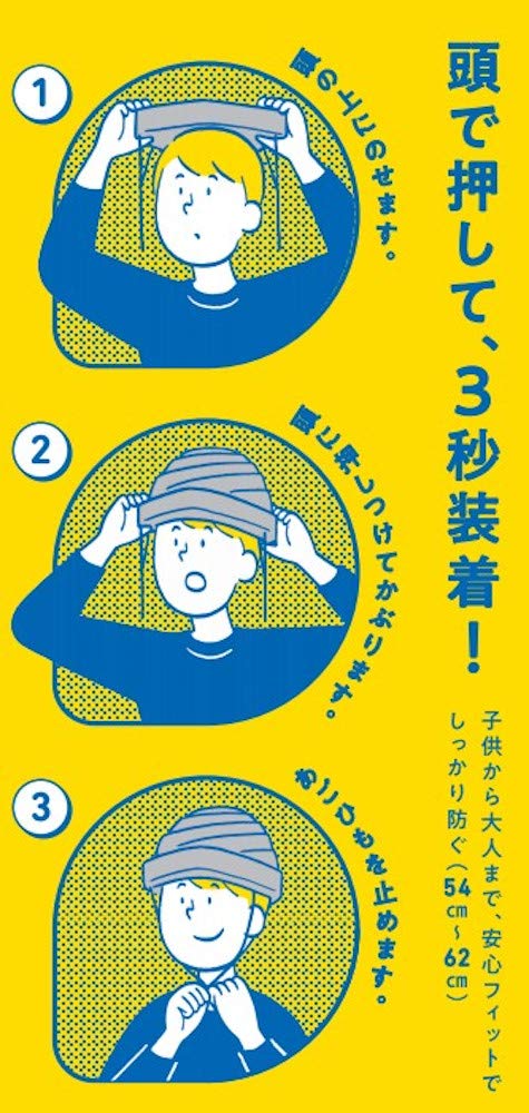 Taica Emergency Hood “Deru Cap” Compact Type, 1 Piece, Fits Head Circumference 54–62 Cm, Gray, Easy Push-On Design, DC-C-01