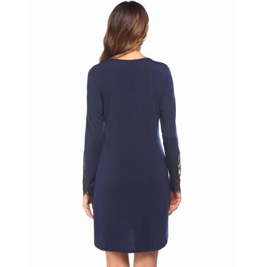 Ночные сорочки с длинным рукавом для женщин, ночные рубашки с V-образным вырезом и кружевной отделкой, мини-ночная сорочка на пуговицах с ложной планкой