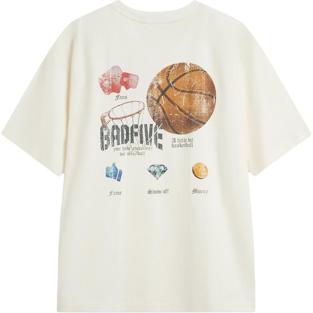 Li Ning Футболки мужские кремовые с круглым вырезом умеренного прямого кроя AHSV063-4