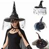 Witch Hat Mesh Yarn Cover Butterflies Design Women Cosplay Hat Halloween Theme Magical Mystery Accessory