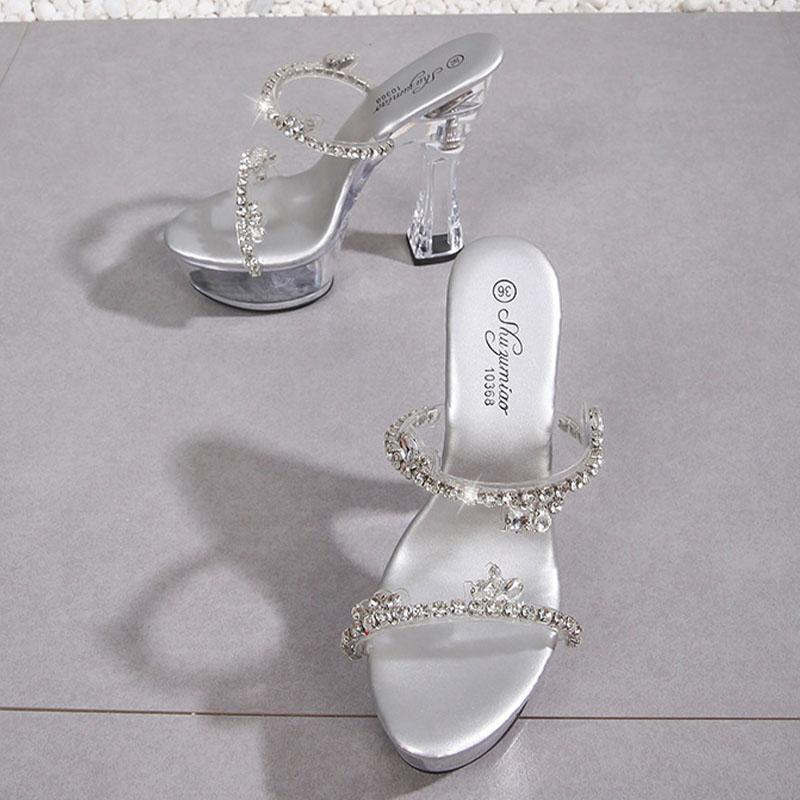 Женская обувь, толстый каблук со стразами, высокий каблук для ночного клуба, светящиеся кристаллы для подиума, серия 10365, каблук 14 см, платформа 4 см, LFD