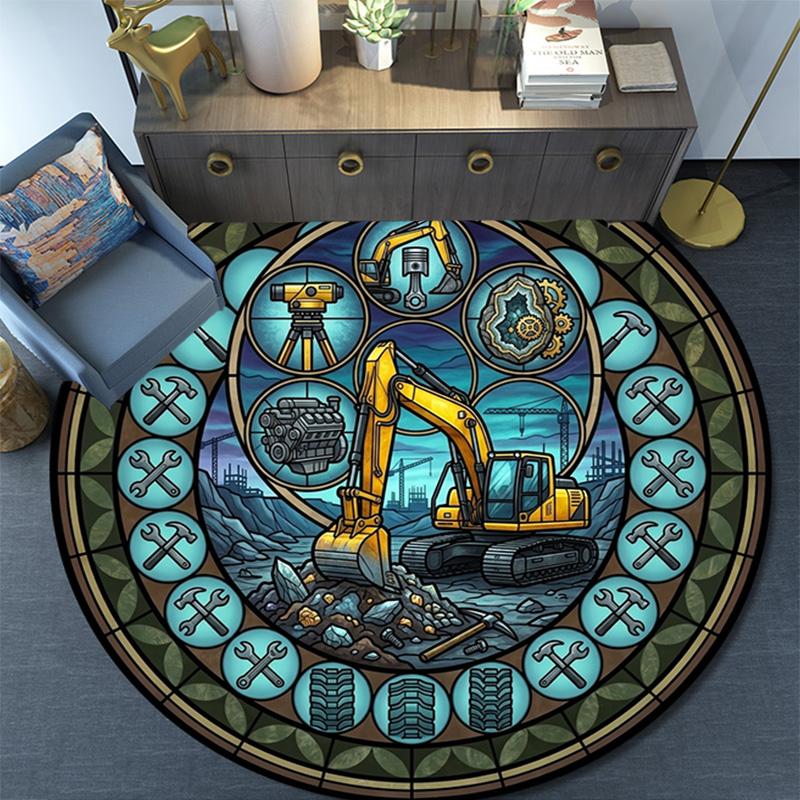 Fuel Transport Iconography Round Area Rug Under Office Chairs Bedroom Living Room Home Decor