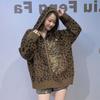 Толстая, инкрустированная бриллиантами, худи-свитер с леопардовым принтом для женской осени и зимы, новый вязаный свитер на молнии свободного большого размера