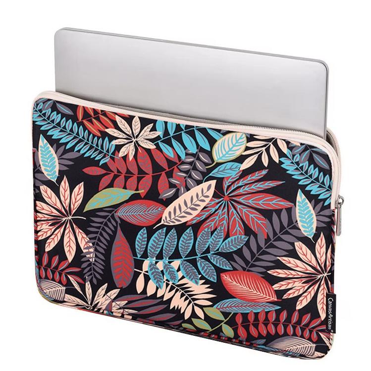 13" Laptop Case with Colorful Leaf Print - Black