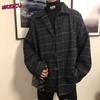 Винтажное черное шерстяное пальто в клетку, свободный клетчатый топ на пуговицах, японская уличная одежда, осенне-зимние дикие толстые рубашки-рубашки, пальто