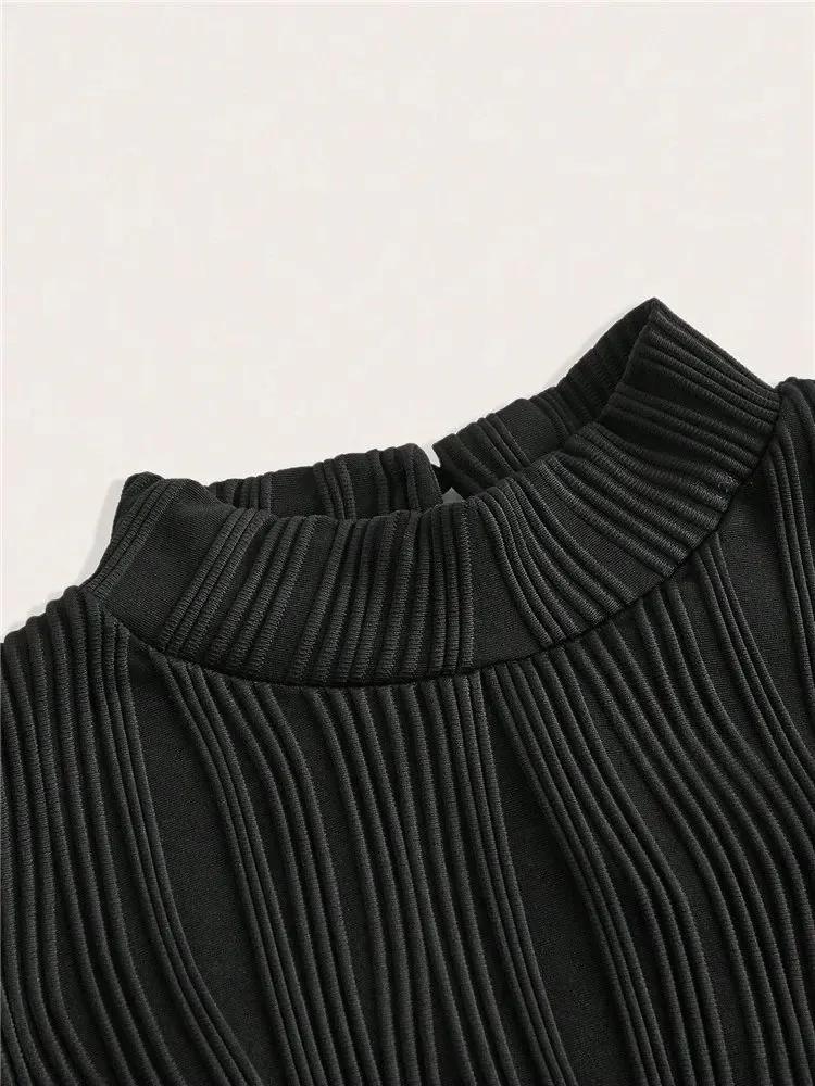 Long Sleeve Crop Top Phumee Textured Mock Neck Solid Color A1144