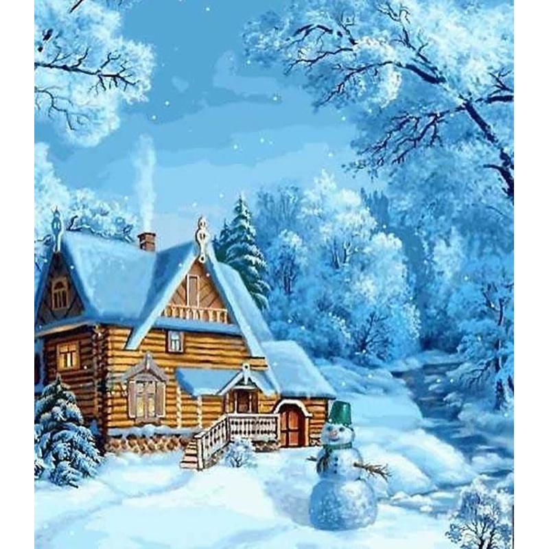 5D DIY алмазная живопись Зимний снежный пейзаж Пейзаж Полный Круглый Алмазный подарок Набор для вышивки крестом Мозаика Настенное искусство Домашний декор