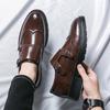 Весенние новые модные мужские удобные кожаные туфли Mengke Shoes Brand Business Carved Dress Double Buckle Wedding Shoes для жениха