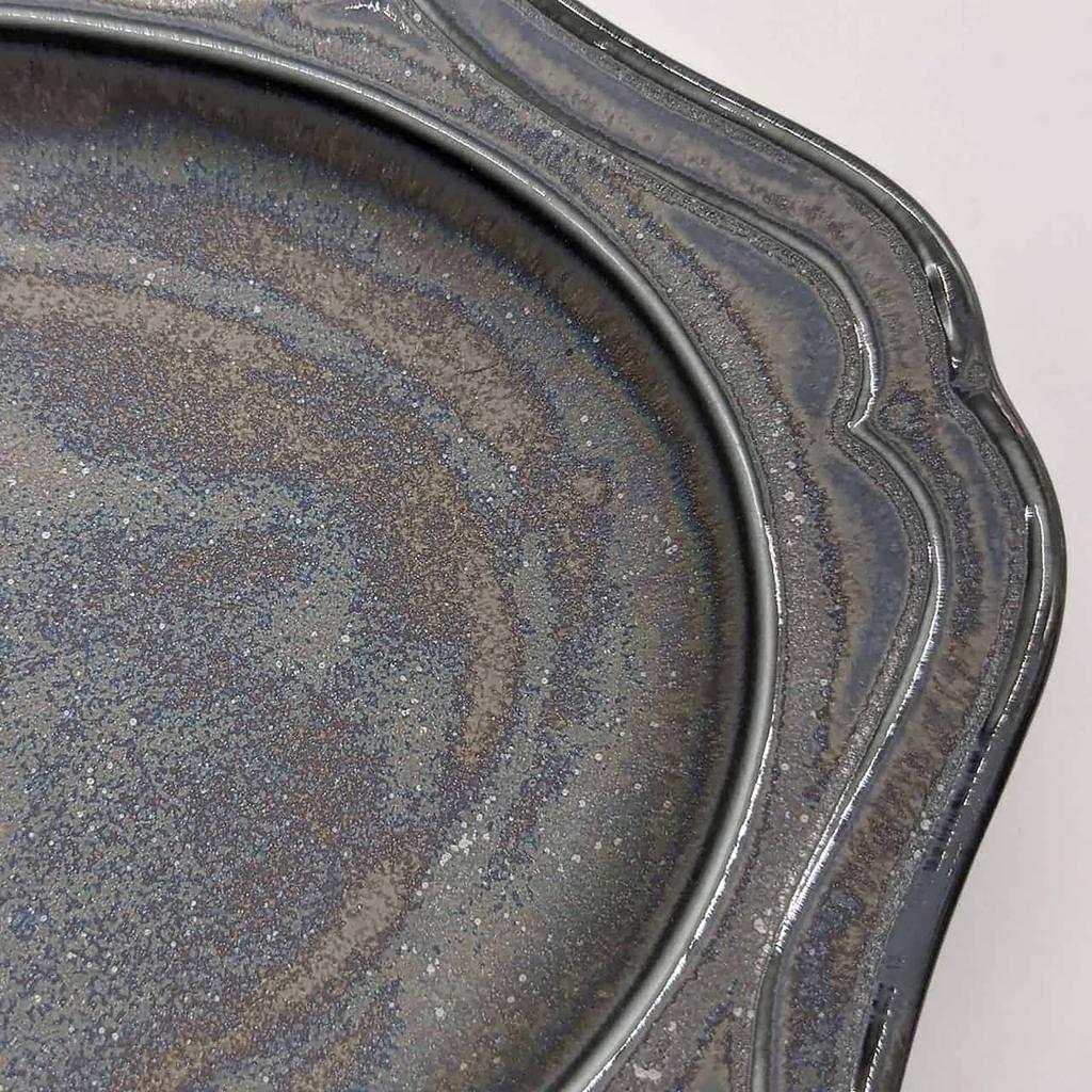 Utsuwa Roan Mino Ware Овальная тарелка с рельефным узором Диаметр приблизительно 25 x 18 см Картон Серебряный Черный Сияющий Ichiyo Toen Подходит для микроволновой печи Сделано в