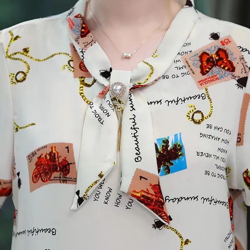 Рубашка с коротким рукавом для женщин, летняя женская свободная повседневная рубашка, модная футболка с принтом