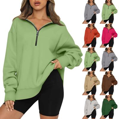 Женский повседневный модный однотонный топ с длинными рукавами на молнии