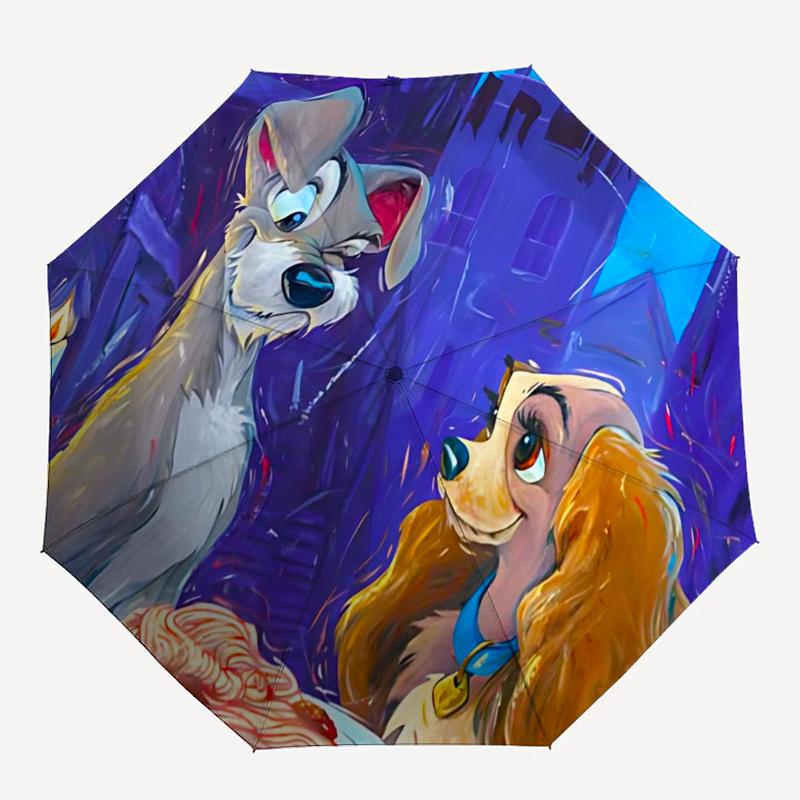 Lady and the Tramp Themed Travel Umbrella-8 Ribs Automatic Opening and Closing, Portable Folding Design, Compact and Stylish Umbrella