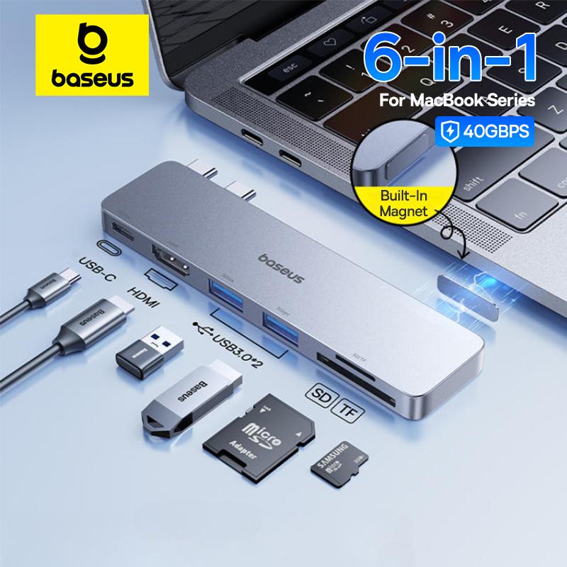 Baseus Двойной USB-C Хаб к HDMI-совместимому 4K 30 Гц Для Thunderbolt 3/4 40 Гбит/с USB 3.0 Type C ХАБ SD TF Для MacBook Pro Air USB Хаб