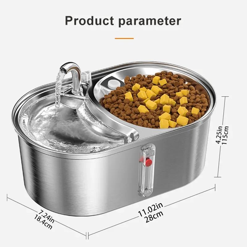 Поилка для кошек из нержавеющей стали, автоматический диспенсер для воды для домашних животных, 3 л, большая емкость, интеллектуальная система кормления, двойные миски