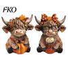 Centerpiece Decor 2PCS Autumn Highland Cow Ornament, Thanksgiving Day Theme Wooden Decoration, with Holiday Ornaments Exquisite Details Fall