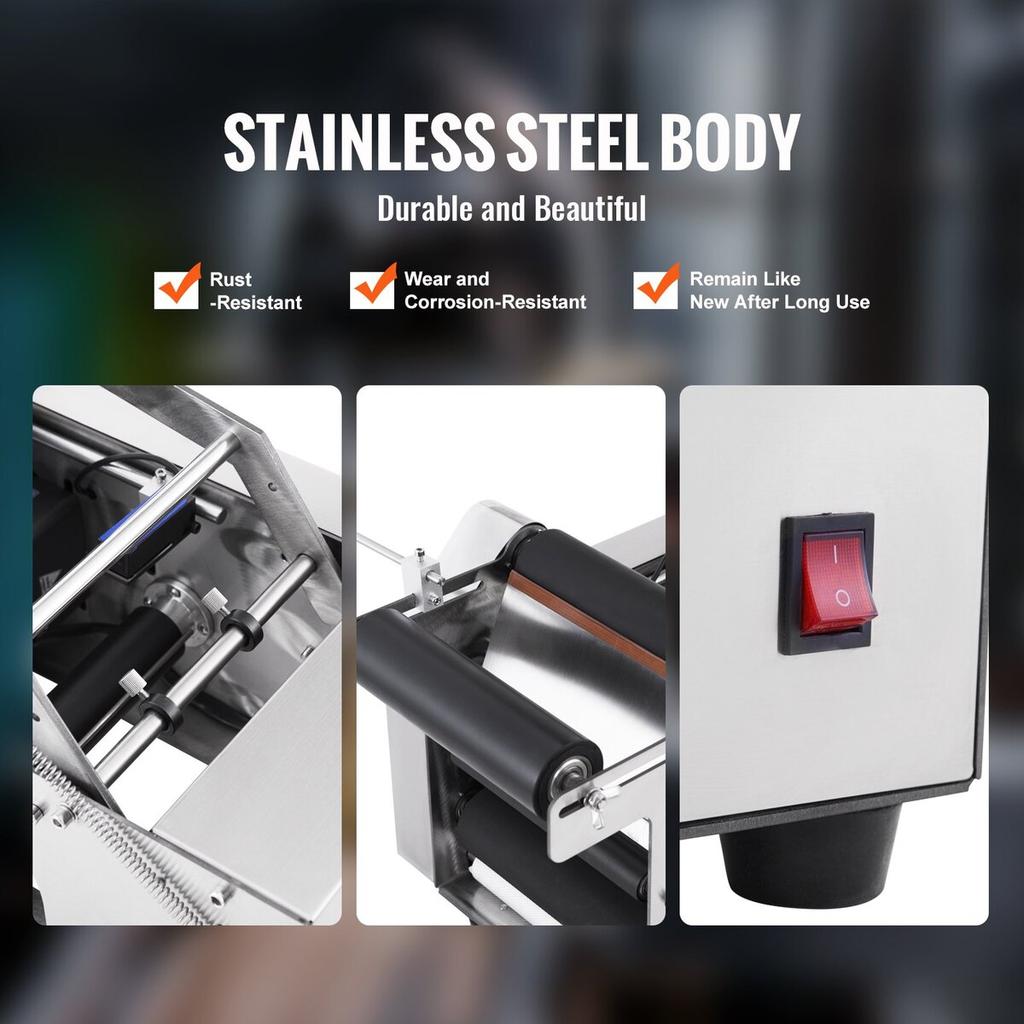 MT-50 Semi-automatic Round Bottle Labeling Machine, Adjustable Bottle Labeler 50pcs/min Label Applicator for Bottles 12-90mm