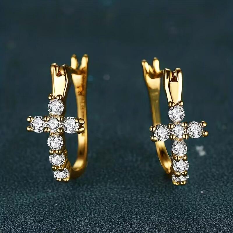 Стильные серьги-кольца Huitan Cross, женские повседневные аксессуары с яркими цирконами, модные 3 цвета, доступные в подарок